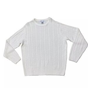 Geoffrey Beene Preppy Cable Knit Sweater Men XL Cream Academia Y2k Crew Knit